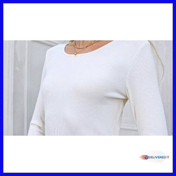 4 Pack Women's Long Sleeve Ribbed Tees Slim Fit Cotton Spandex Tops - Picture 7 of 7